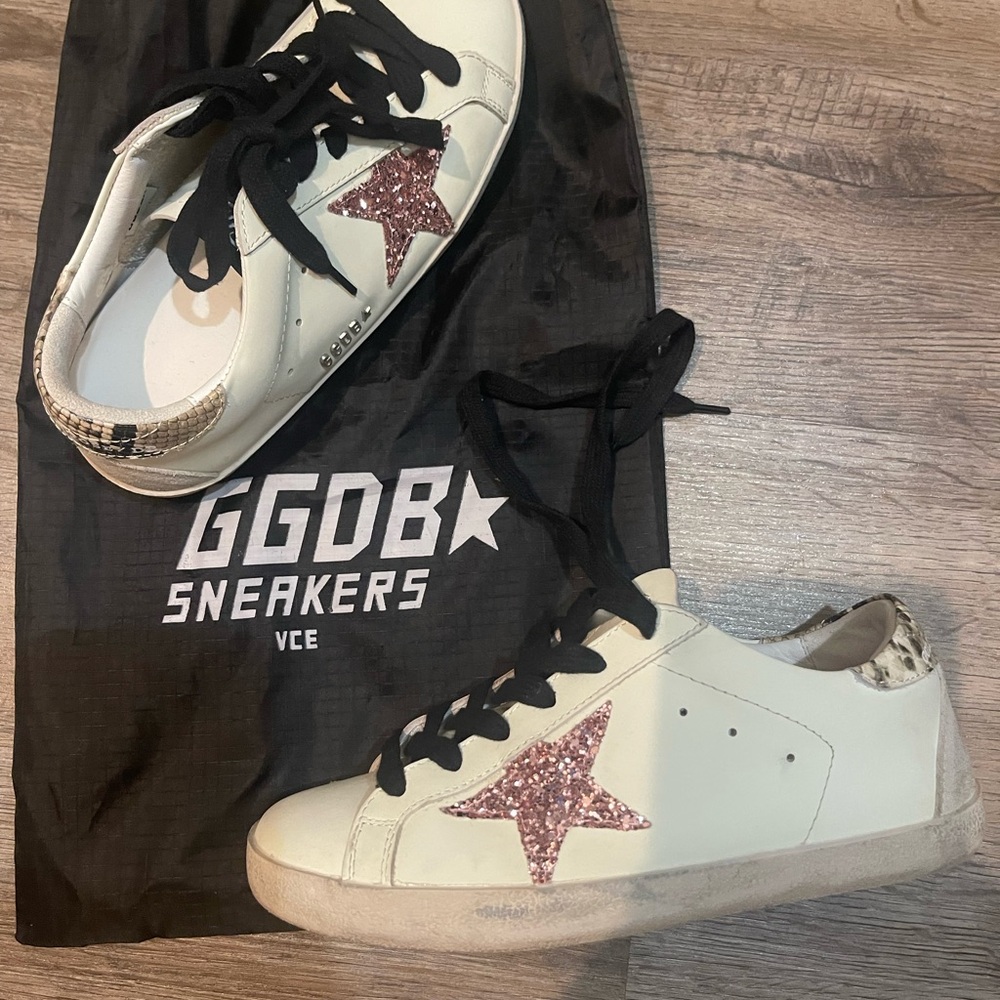 Women's White and Pink Star Sneakers
